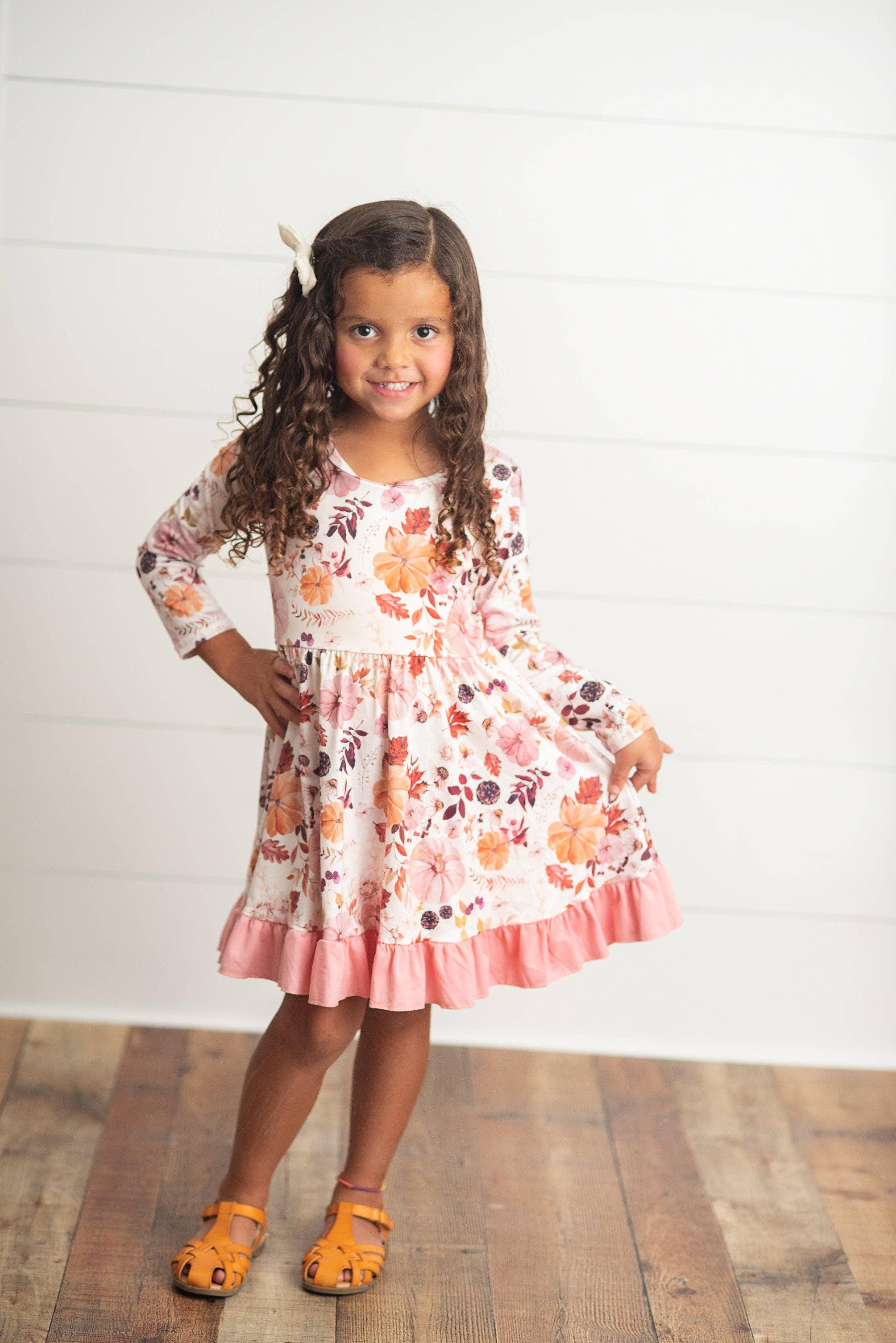 Girls' Pink, Coral Vintage Floral Ruffle Dress - Lemonade Mermaid