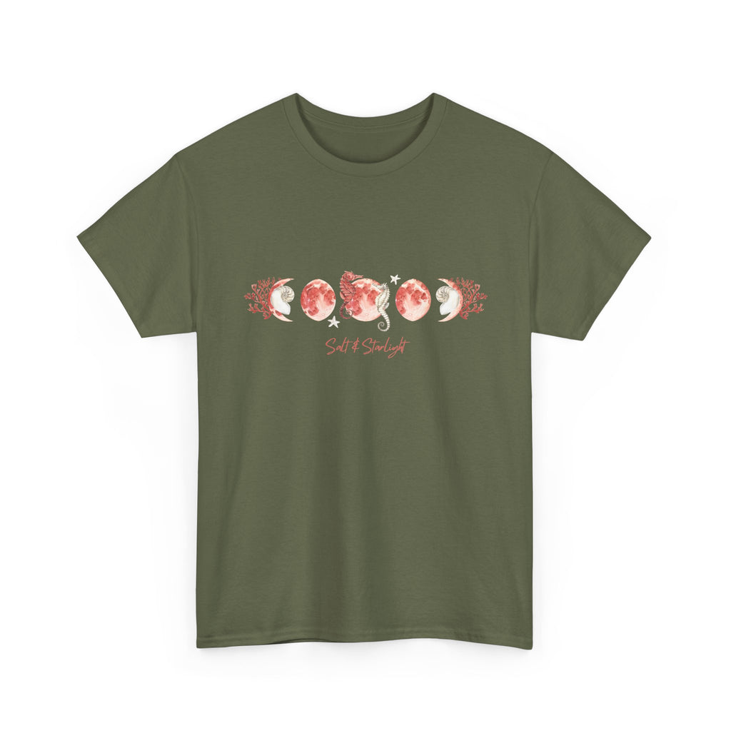 Salt & Starlight heavy cotton tee in military green, front view