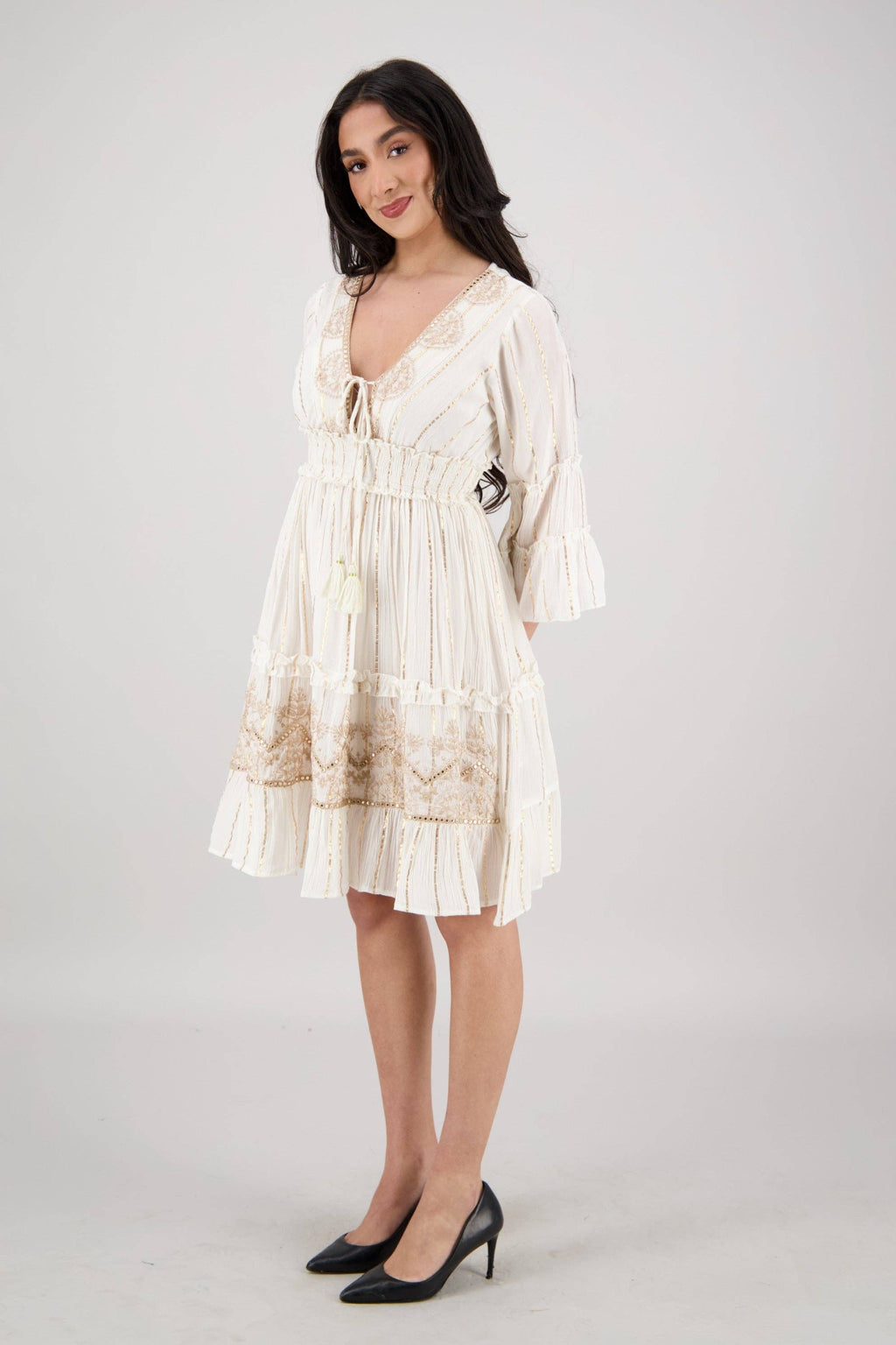 Long-Sleeve Tassel Midi Dress