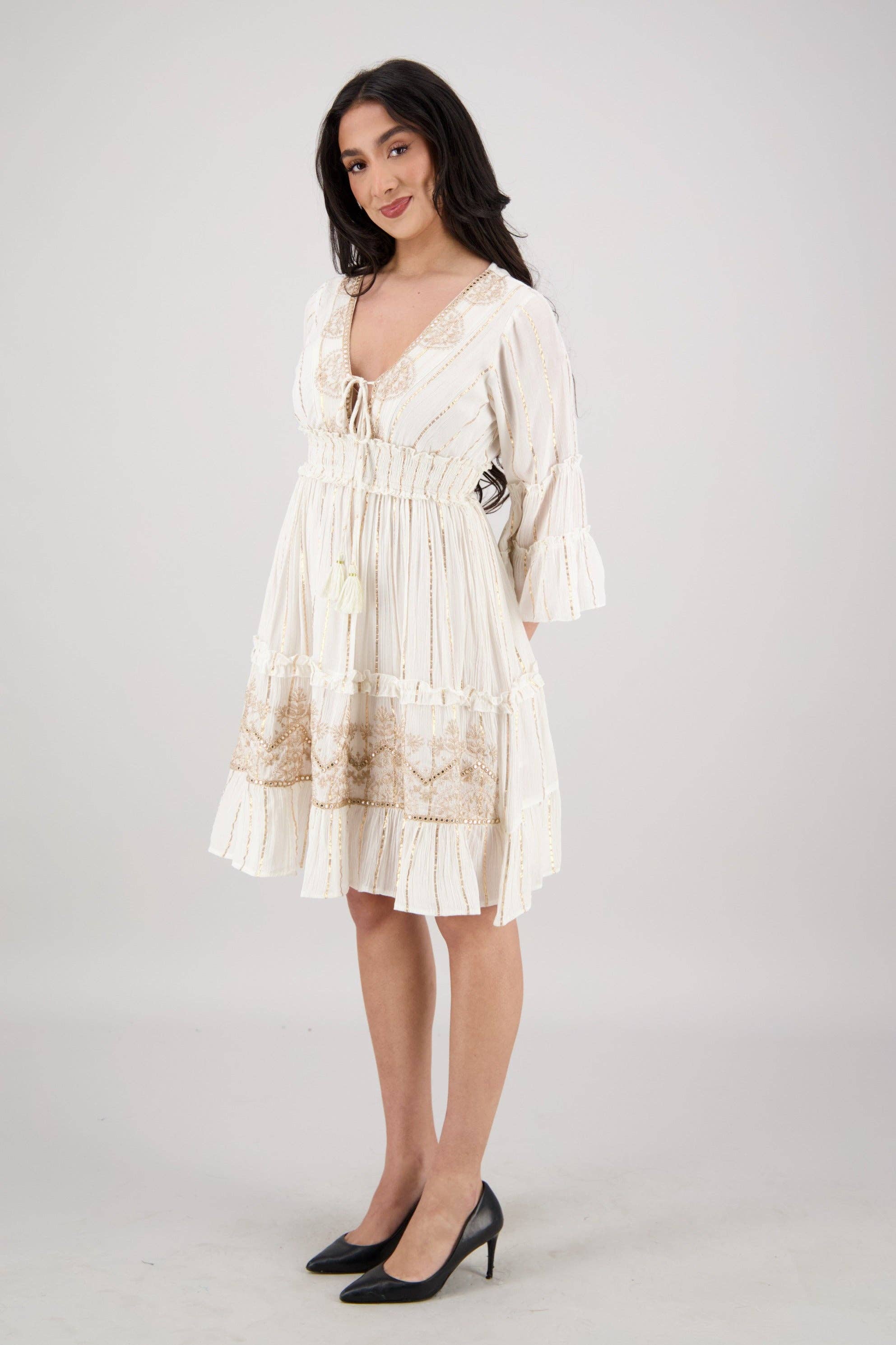 Long-Sleeve Tassel Midi Dress