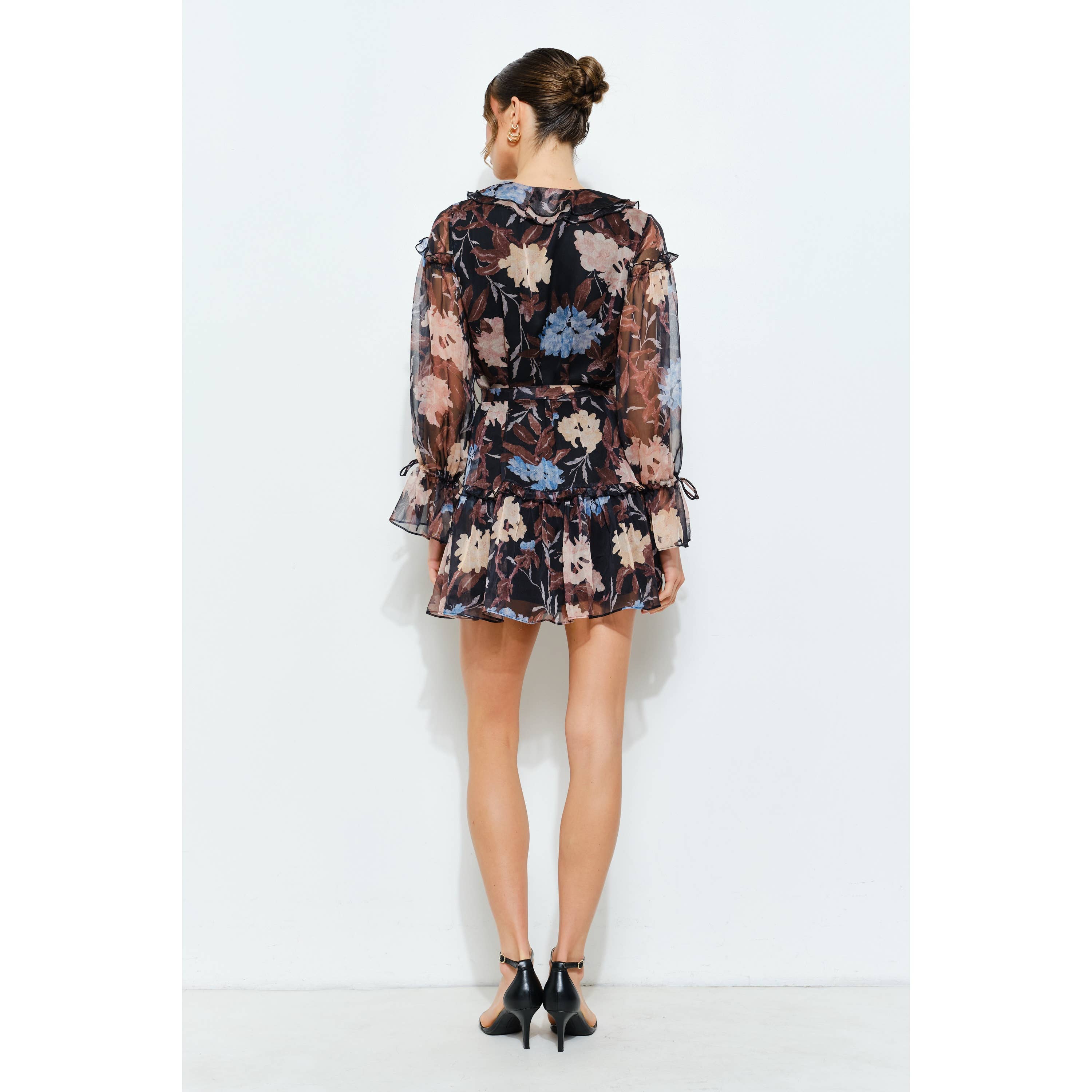 Floral Print Frill Chiffon Wrap Mini Dress (2 Colors)