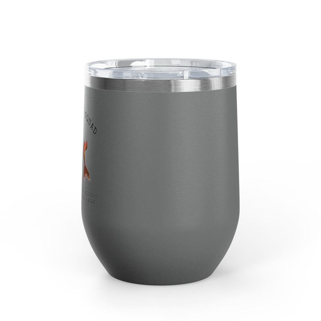 The Mermaid Squad 12oz wine tumbler in iron gray, side view