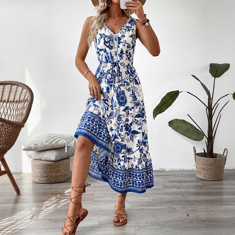 Boho Blue Floral Maxi Dress