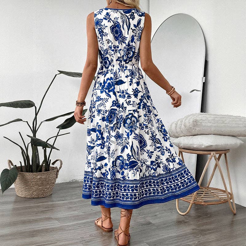 Boho Blue Floral Maxi Dress