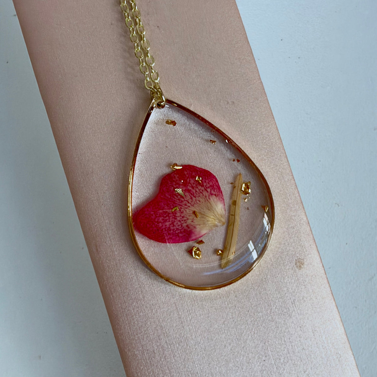 Pink Bloom Pressed Flower Necklace, Waterdrop