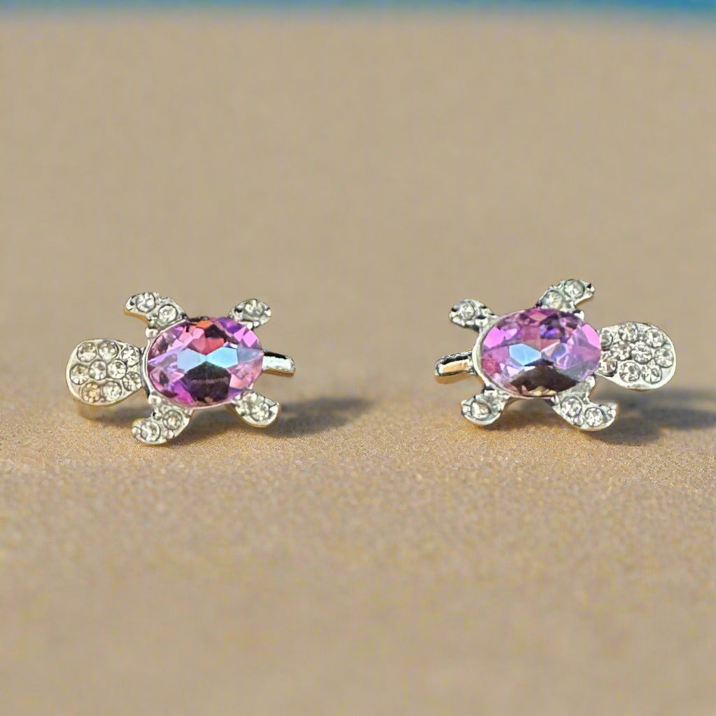 Turtle Dimension Earrings, Cubic Zirconia (6 colors)