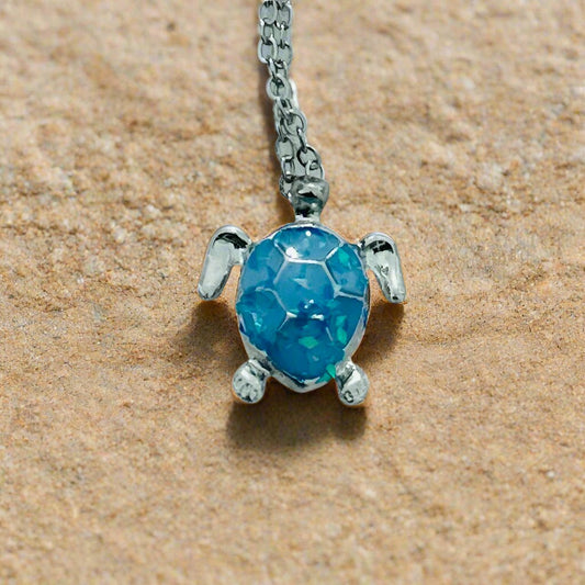 Blue Shell Turtle Necklace