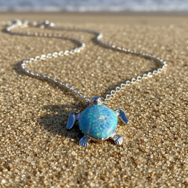 Silver & Baby Blue Turtle Necklace - Lemonade Mermaid