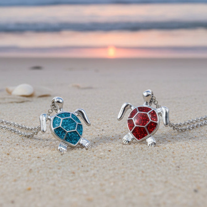 Color Shell Turtle on Silver Chain (2 Colors)
