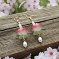 Soft Pink Flower Earrings with 'Pearl' Accents