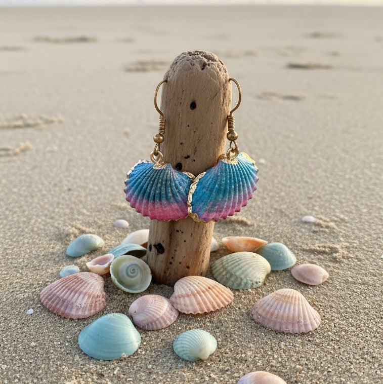 Pinke & Blue Parrot Shell Earrings