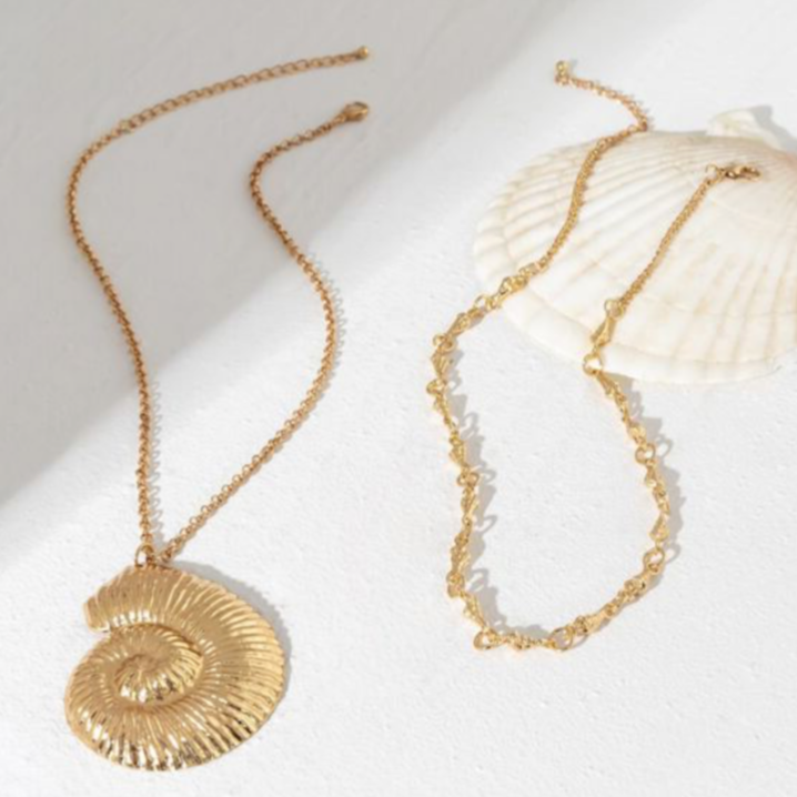 Large Seashell Pendant Necklace Set - Lemonade Mermaid