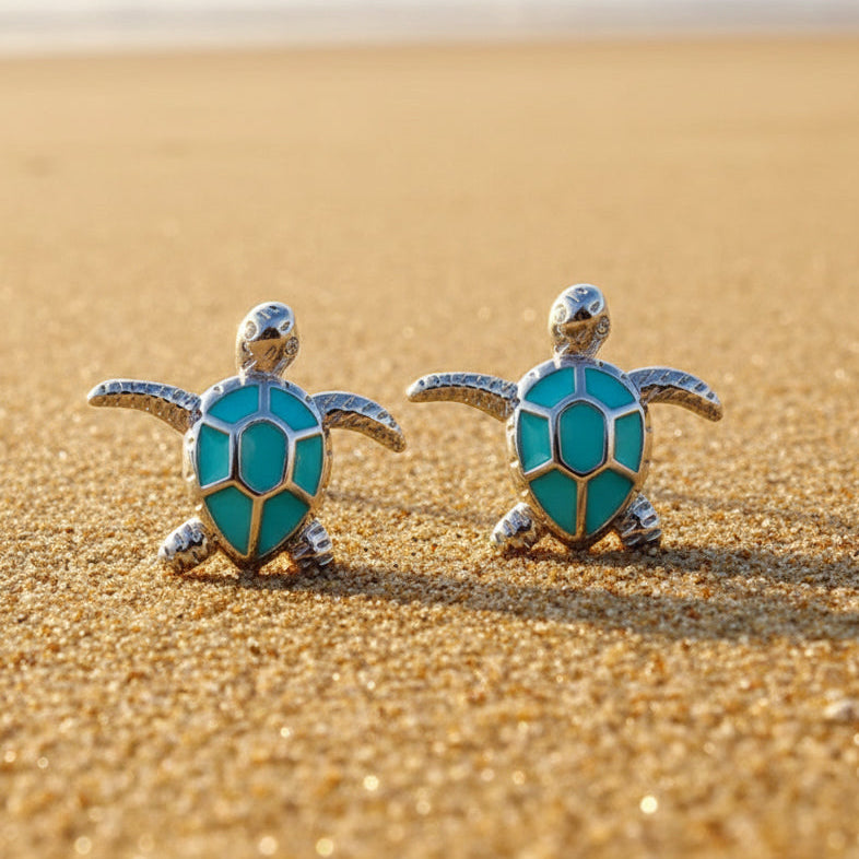 Small, 'Silver' Sea Turtle Earrings - Lemonade Mermaid