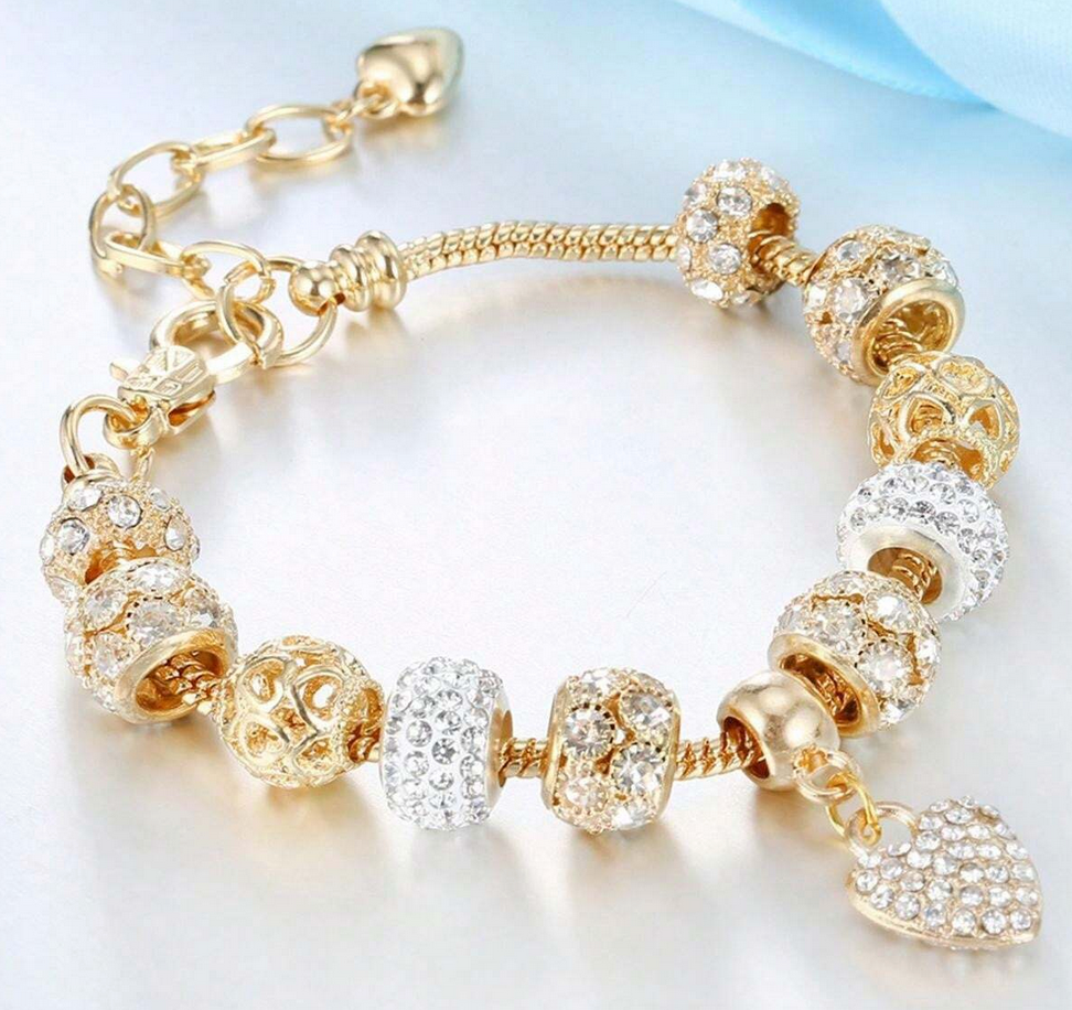 Shimmering Gold Sand Charm Bracelet, Cubic Zirconia - Lemonade Mermaid