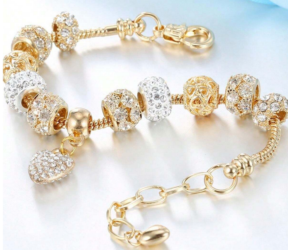 Shimmering Gold Sand Charm Bracelet, Cubic Zirconia - Lemonade Mermaid