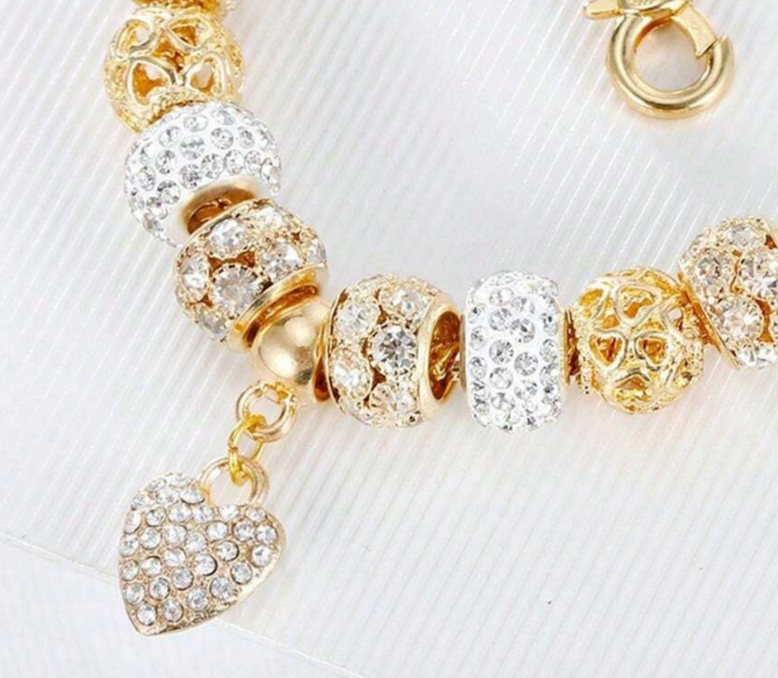 Shimmering Gold Sand Charm Bracelet, Cubic Zirconia - Lemonade Mermaid