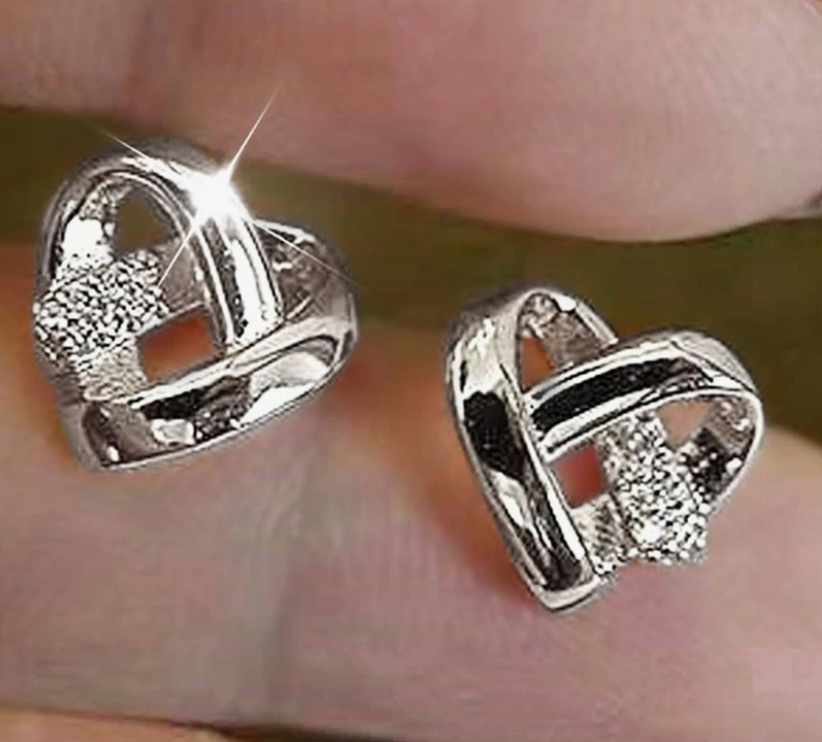 Cross-My-Heart Earrings, Cubic Zirconia ('Gold' or 'Silver')