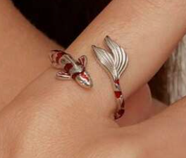 Red and Silver Striped Fish Ring, Sterling Silver-Plated - Lemonade Mermaid