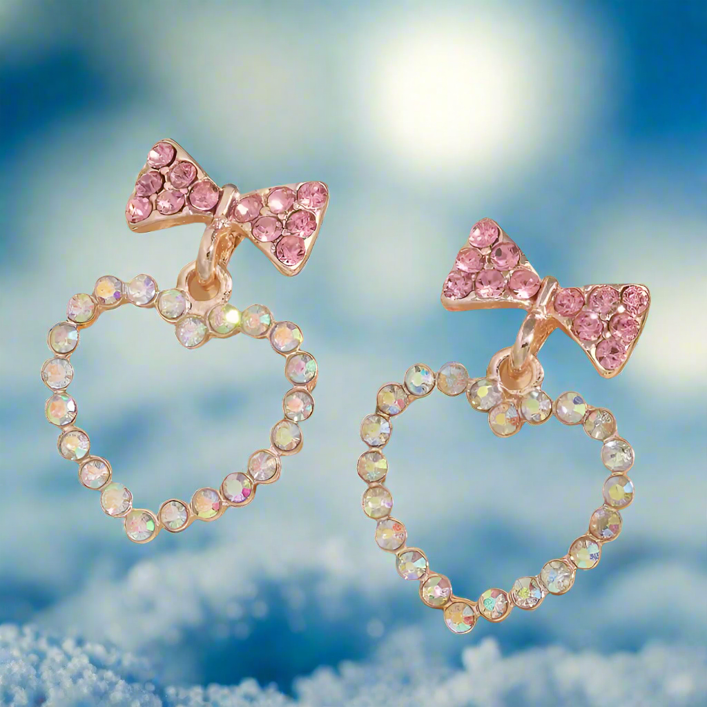 Pink Bow Love Heart Earrings