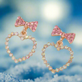Pink Bow Love Heart Earrings
