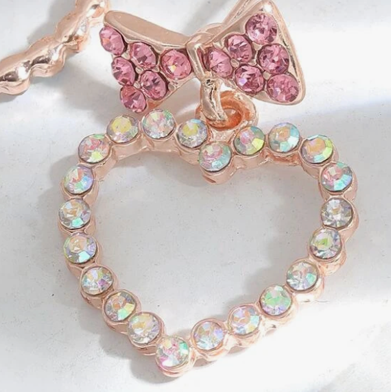 Pink Bow Love Heart Earrings