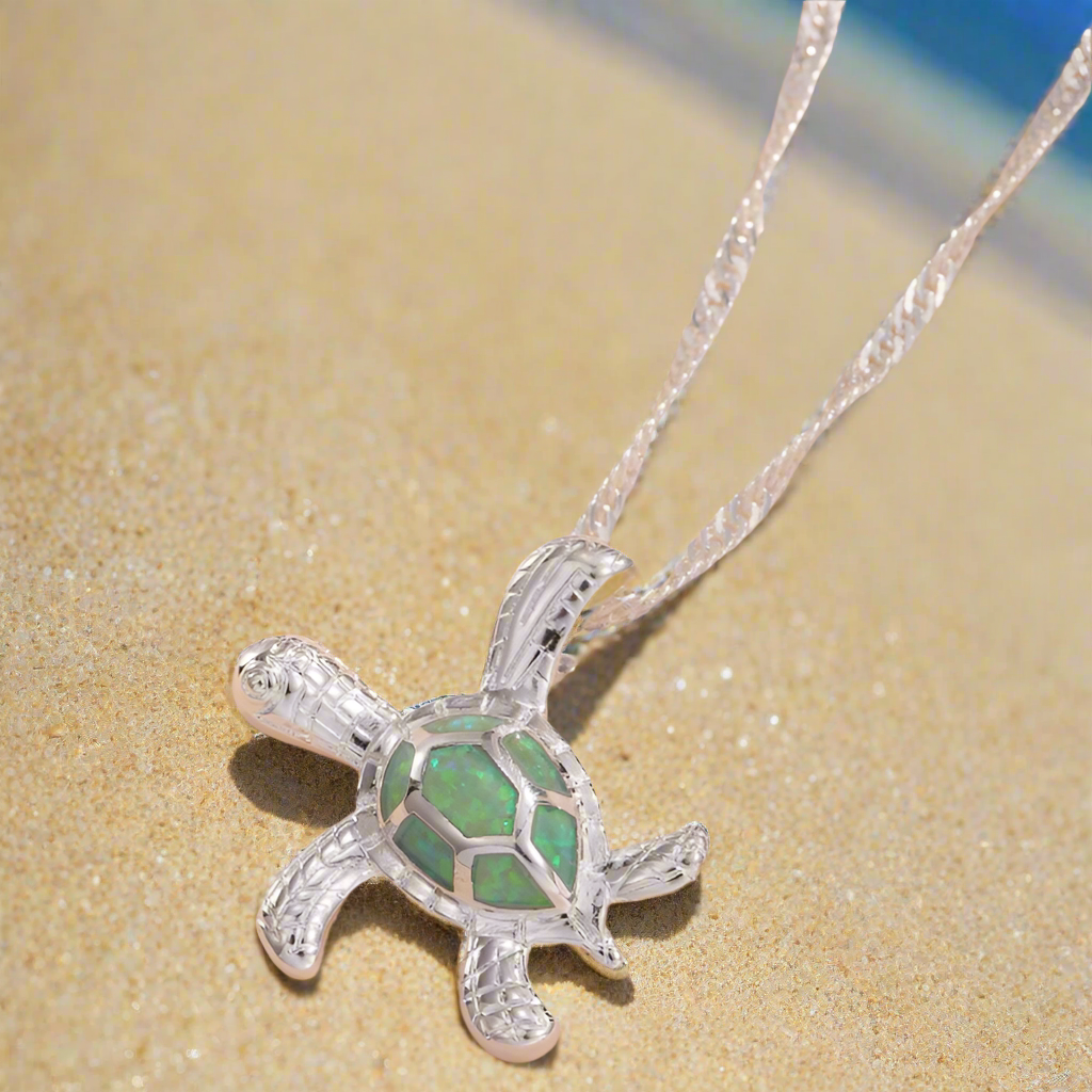 Green & Silver Sea Turtle Necklace - Lemonade Mermaid