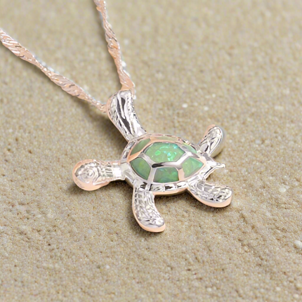 Green & Silver Sea Turtle Necklace - Lemonade Mermaid