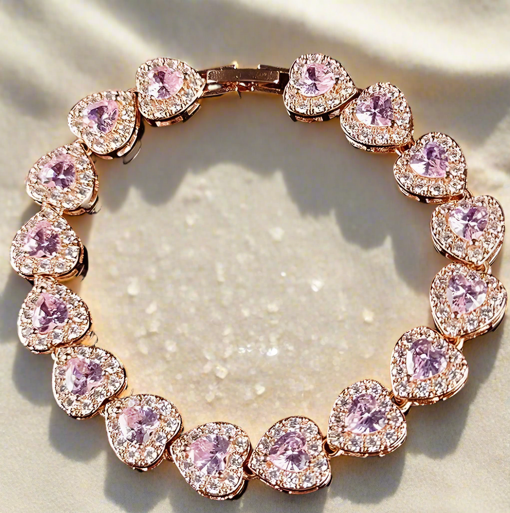 Chain of Hearts Bracelet, Cubic Zirconia (Small) - Lemonade Mermaid
