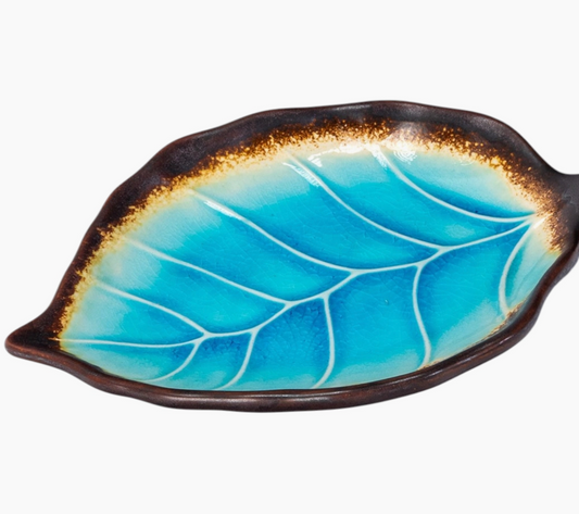 Blue Leaf-Shaped Porcelain Plate