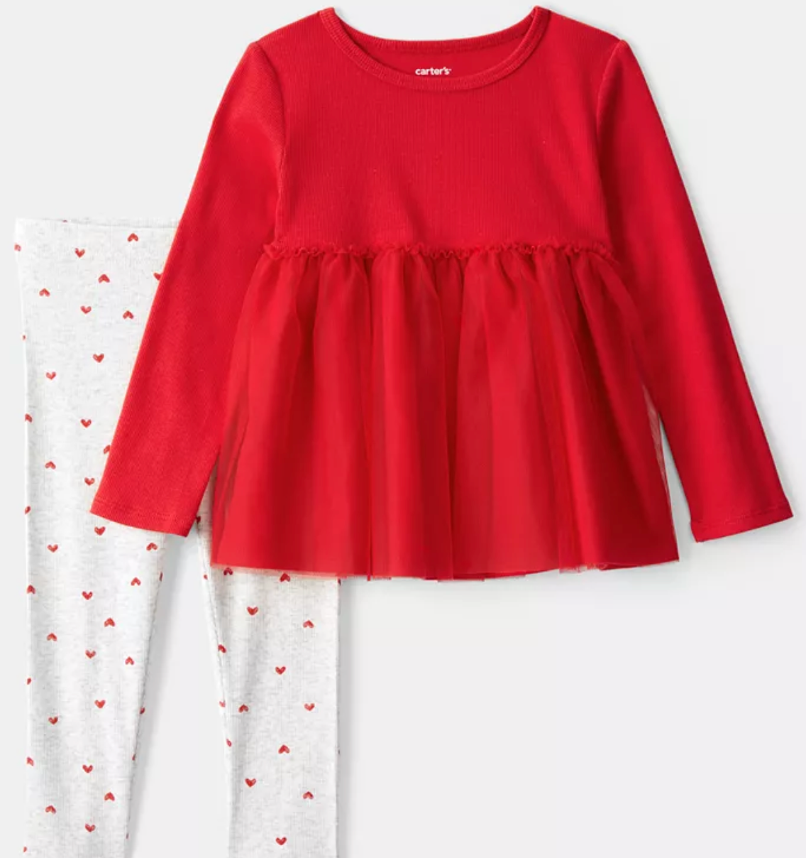 Girls' Red 2-pc w/Heart Leggings