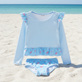 Blue Stripe Rash Guard Swimsuit - Lemonade Mermaid