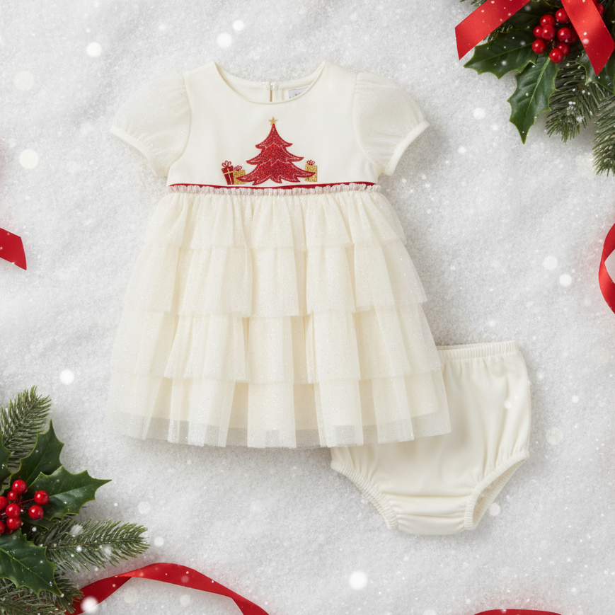 Ivory Christmas Tree Tulle Dress 6-9 mo