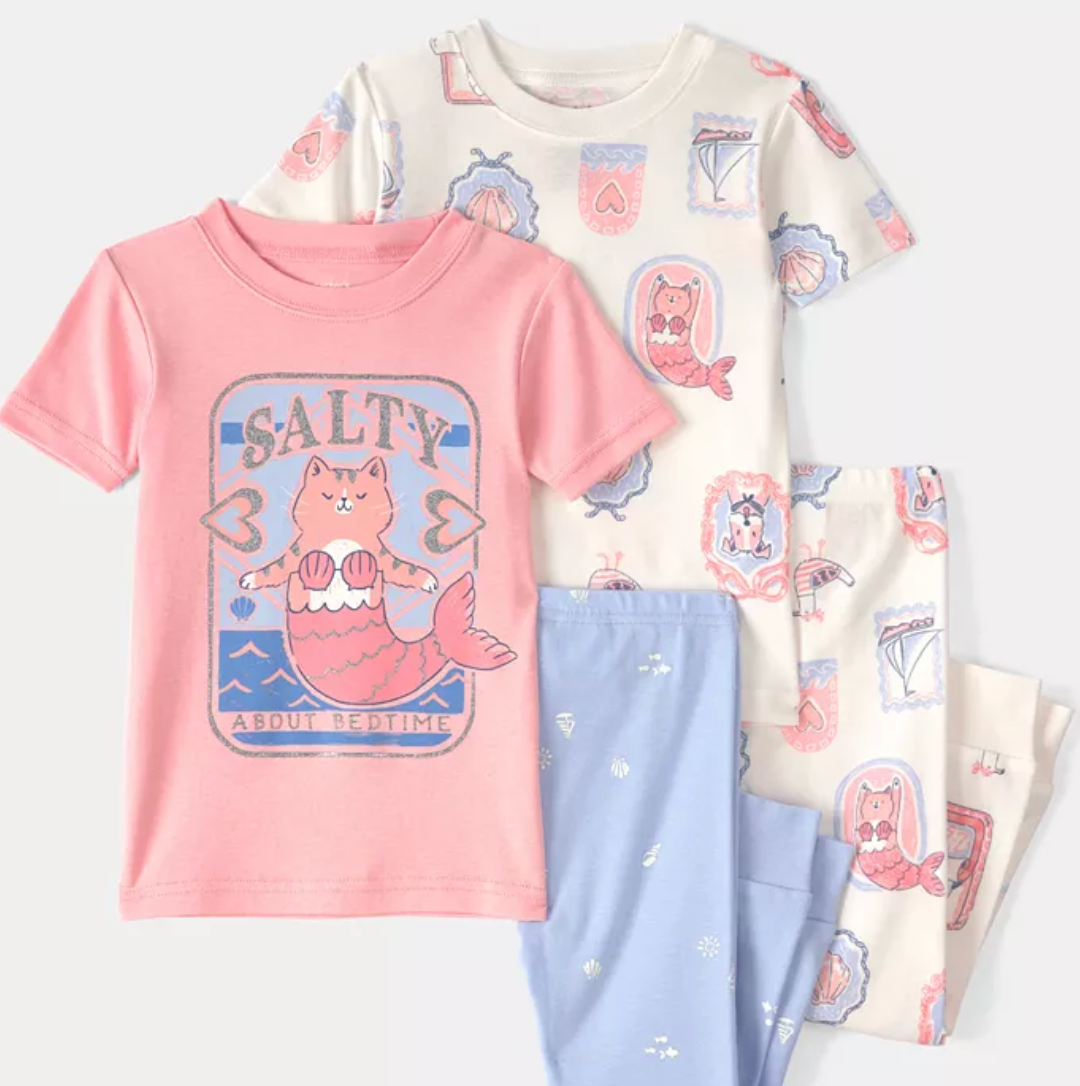 Mermaid Cat PJs 4 Pc Set