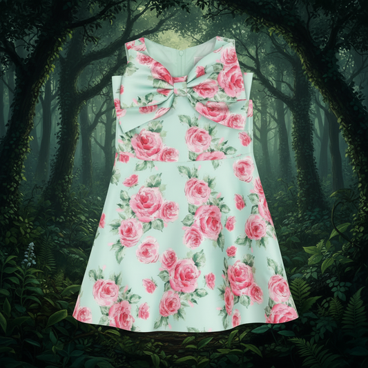 Mint Rose Bow Dress 2T