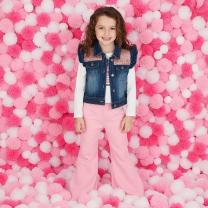 3 pc. Denim Vest Pink Bellbottoms