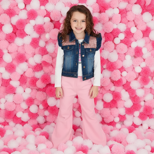 3 pc. Denim Vest Pink Bellbottoms - Lemonade Mermaid