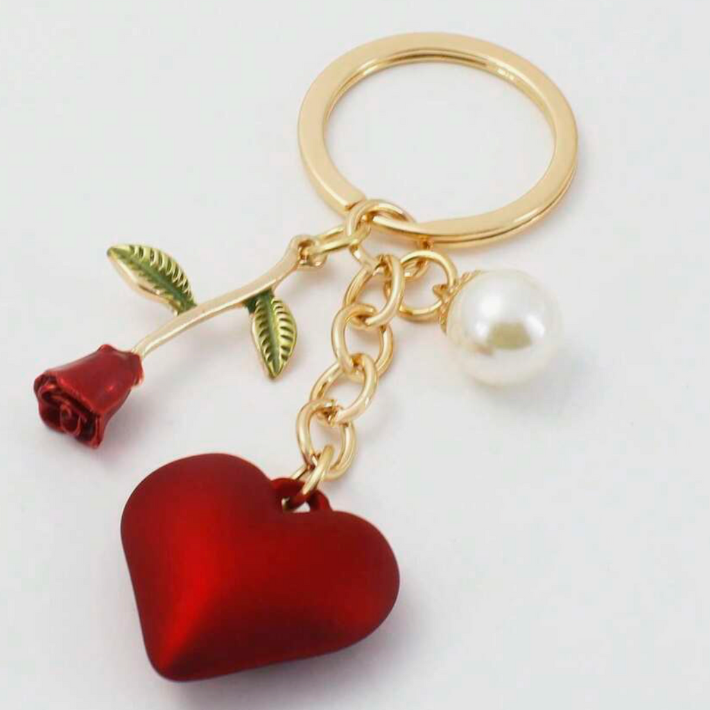 Red Heart & Rose Keychain