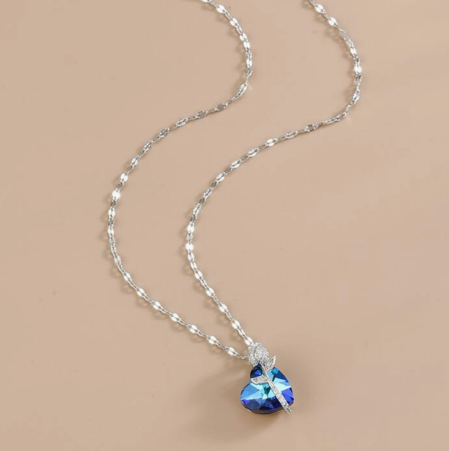 Rose Wrapped Heart Necklace w/Cubic Zirconia - Lemonade Mermaid