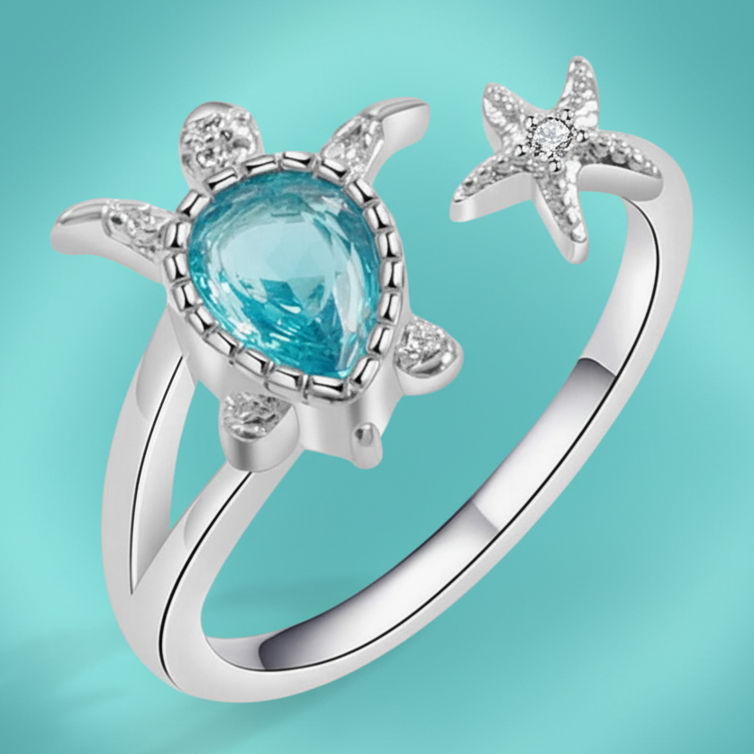 Turtle Starfish Silver Ring
