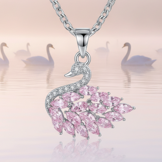 Pink Swan Necklace, Cubic Zirconia