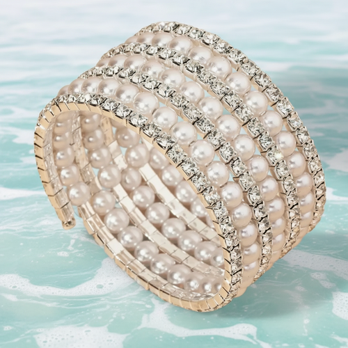 'Pearl' & 'Silver' 7 Strand Cuff Bracelet - Lemonade Mermaid
