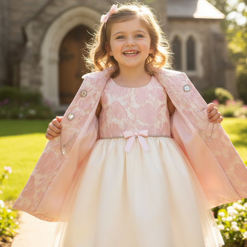2 Pc Pink Jacquard Coat & Dress - Lemonade Mermaid