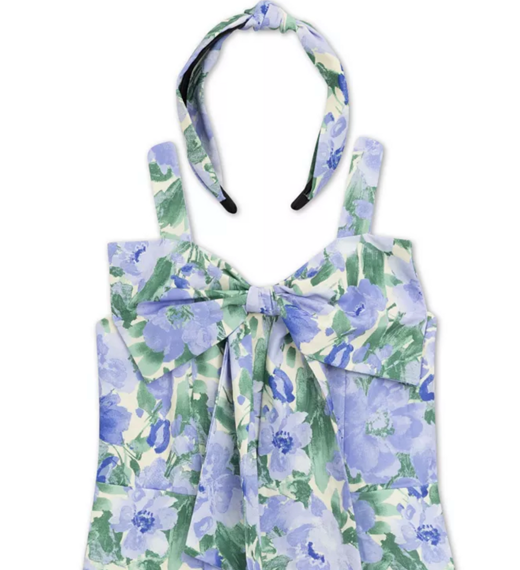 Blue Floral Jumpsuit w/Fabric Headband - Lemonade Mermaid