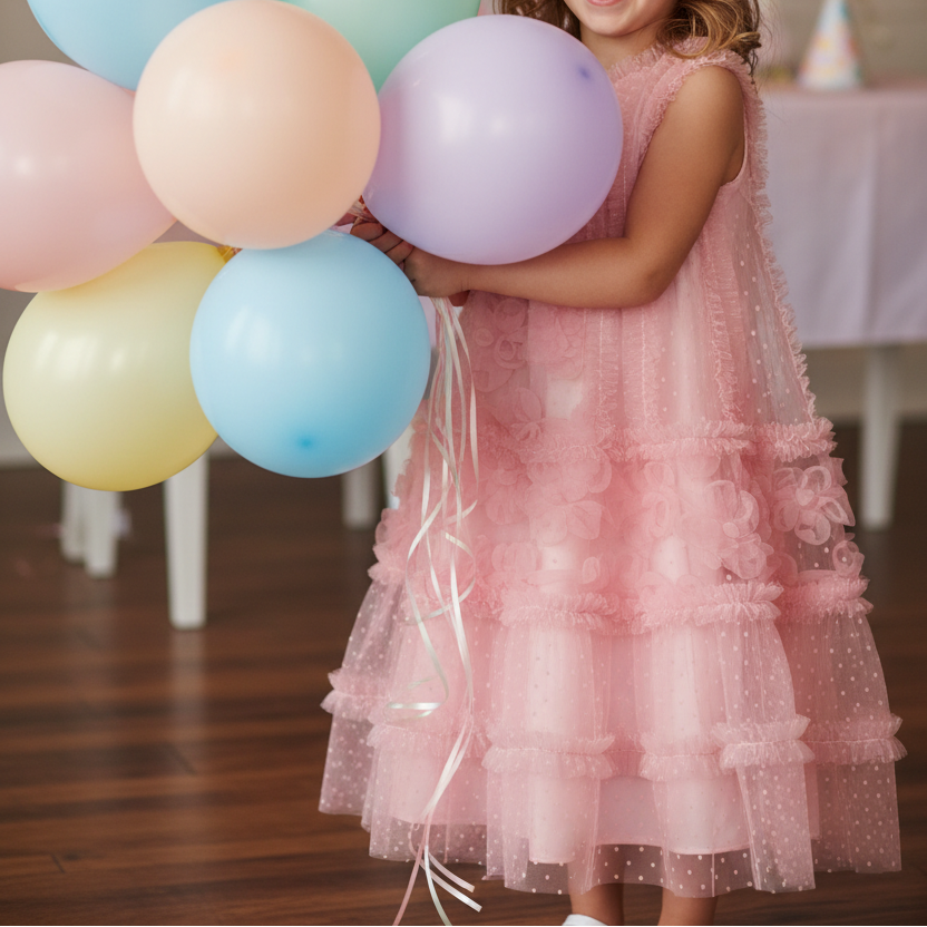 Pink Floral 3D Tulle Party Dress - Lemonade Mermaid