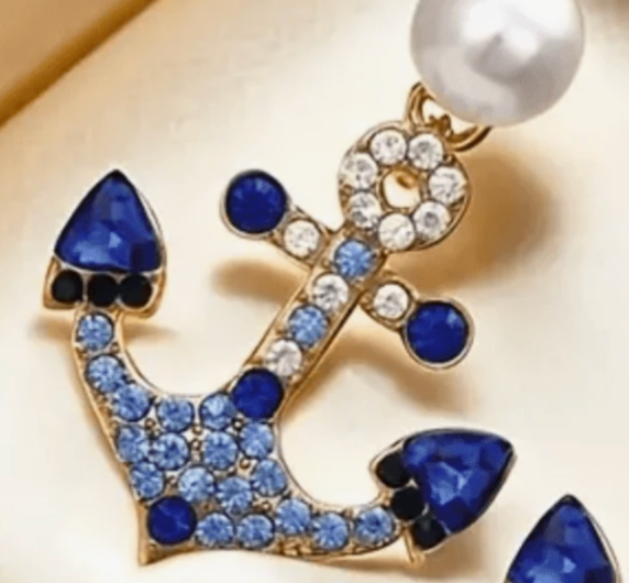 Blue Anchor Rhinestone Earrings