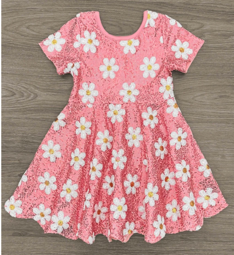 Sequin Daisy Pink Dress