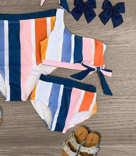 One Shoulder Striped Swimsuit (Mom & Me)