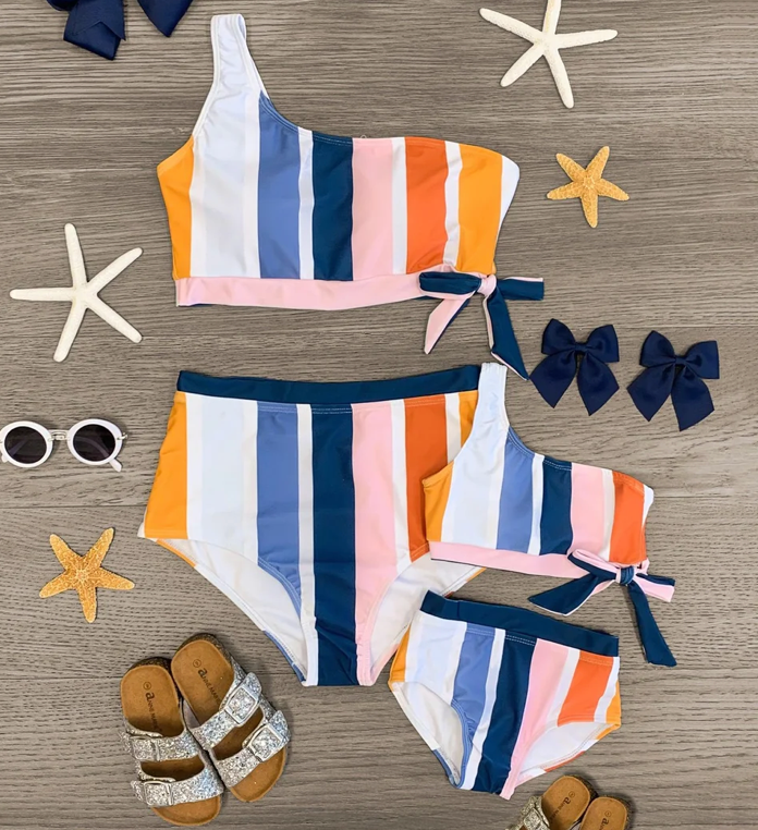 One Shoulder Striped Swimsuit (Mom & Me)
