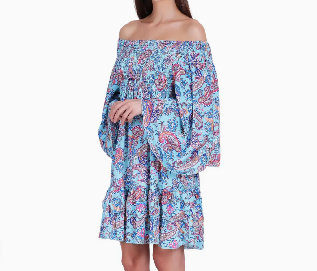 Blue Paisley Boho Short Dress