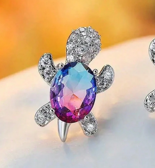 Turtle Dimension Earrings, Cubic Zirconia (5 colors)